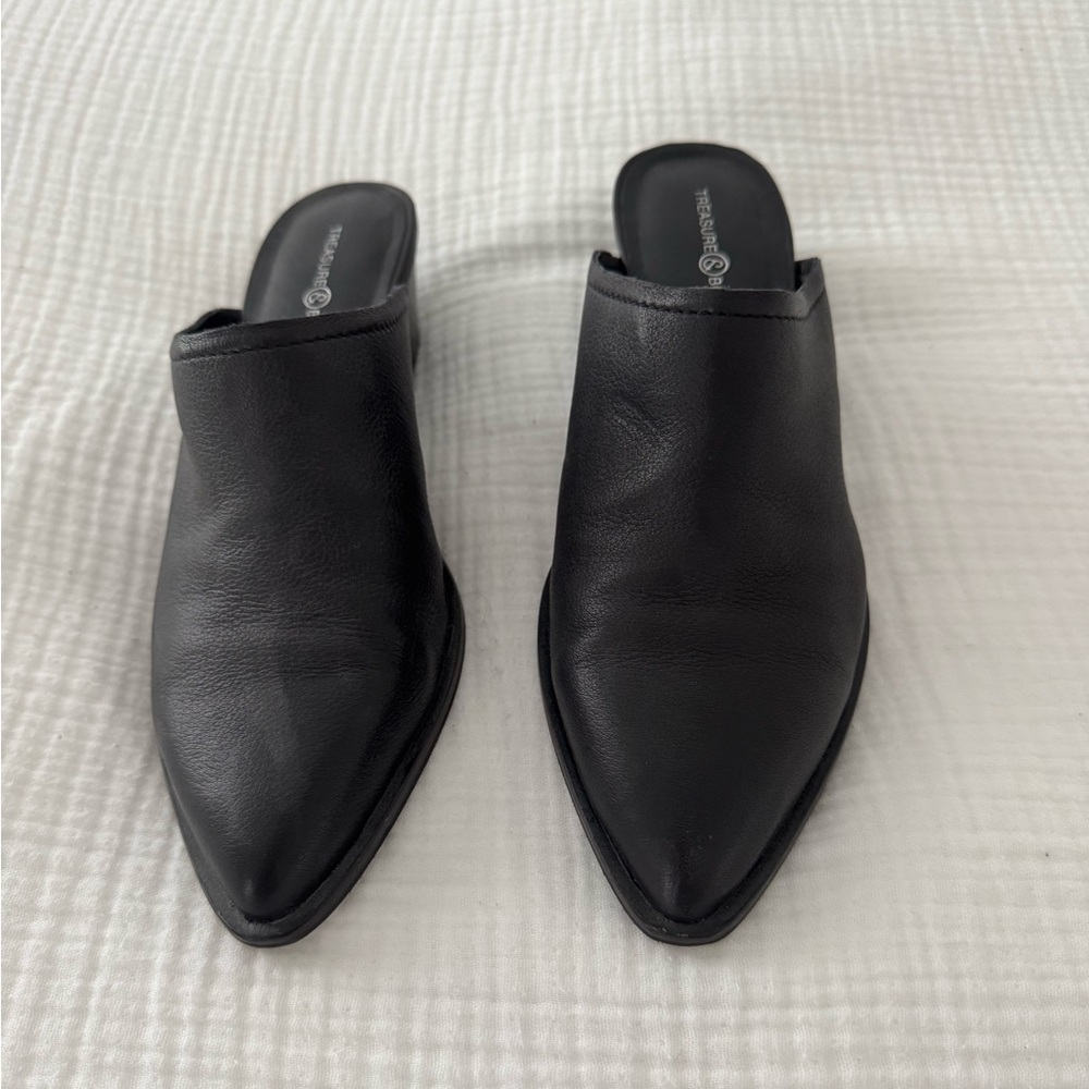 Treasure & Bond Black Leather Mules Sleek Slip-On Shoes